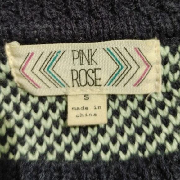 Pink Rose Bodycon Mini Sweater Dress 3/4 Sleeve Fairisle Striped Green Womens S - Picture 4 of 7